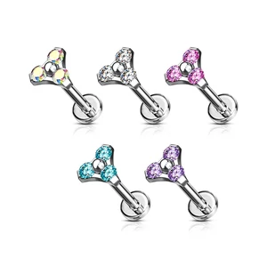 Ezüst Színű 316L Orvosi Acél Egyenesszárú Labret Piercing Világos kék Kővel