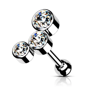 Ezüst Színű 316L Orvosi Acél Fehér Kövekkel Díszített Egyenesszárú Barbell Piercing