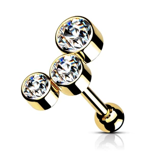 Arany Színű 316L Orvosi Acél Fehér Kövekkel Díszített Egyenesszárú Barbell Piercing