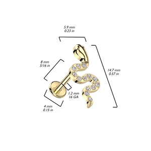 Kígyó Alakú Cirkónia Köves Titánium Egyenesszárú Labret Piercing