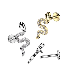 Kígyó Alakú Cirkónia Köves Titánium Egyenesszárú Labret Piercing