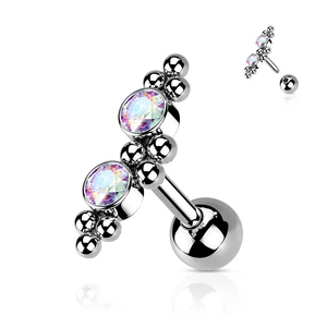 Ezüst Színű 316L Orvosi Acél Hologramos Kövekkel Díszített Egyenesszárú Barbell Piercing