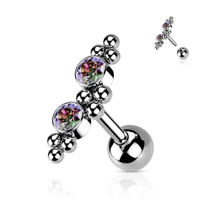 Ezüst Színű 316L Orvosi Acél Színjátszós Kövekkel Díszített Egyenesszárú Barbell Piercing