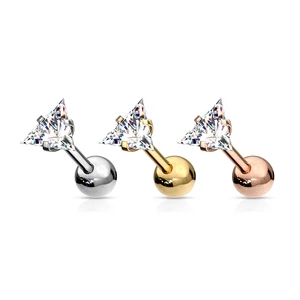 316L Orvosi Acél Fehér Cirkónia Kővel Díszített Egyenesszárú Barbell Piercing