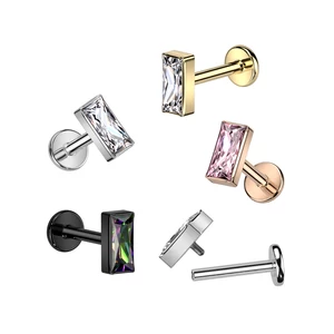 Téglalap Alakú Titánium Egyenesszárú Labret Piercing Cirkónia Kővel