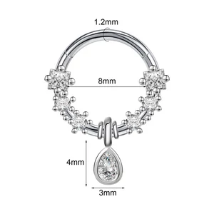 A & ONE Ezüst Színű Rozsdamentes Acél Septum Piercing Fehér Köves Díszítéssel