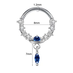 A & ONE Ezüst Színű Rozsdamentes Acél Septum Piercing Kék És Fehér Köves Díszítéssel