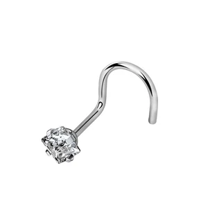 A & ONE 4 Darabos Ezüst Színű 316L Orvosi Acél Orr Piercing Szett Fehér Köves Díszítéssel