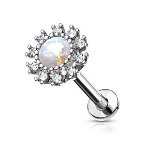 Ezüst Színű 316L Orvosi Acél Egyenesszárú Labret Piercing Virág Alakú Dísszel