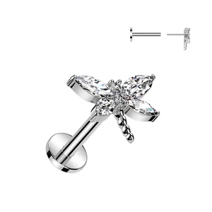 A & ONE Ezüst Színű 316L Orvosi Acél Labret Piercing Réz Szitakötő Dísszel