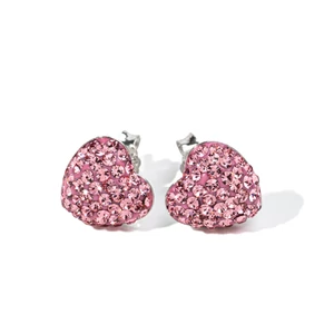 Rózsaszín Swarovski® Kristályokkal Kirakott S925 Ezüst Szíves Fülbevaló