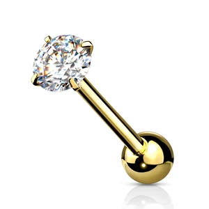 Arany Színű 316L Orvosi Acél Átlátszó Cirkónia Köves Egyenesszárú Barbell Piercing