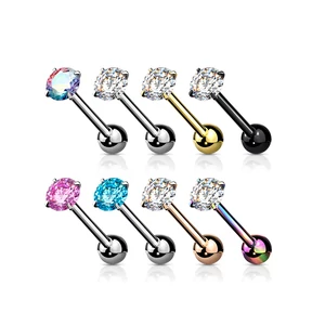 Ezüst Színű 316L Orvosi Acél Átlátszó Cirkónia Köves Egyenesszárú Barbell Piercing