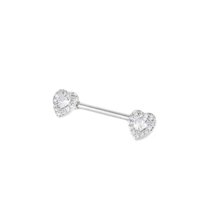 Ezüst Színű Rozsdamentes Acél Cirkónia Kővel Díszített Szív Alakú Mell Barbell Piercing
