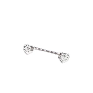 Ezüst Színű Rozsdamentes Acél Cirkónia Kővel Díszített Szív Alakú Mell Barbell Piercing
