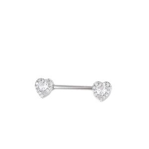 Ezüst Színű Rozsdamentes Acél Cirkónia Kővel Díszített Szív Alakú Mell Barbell Piercing