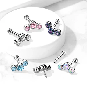 Ezüst Színű 316L Orvosi Acél Egyenesszárú Labret Piercing Kék Cirkónia Kövekkel