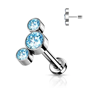 Ezüst Színű 316L Orvosi Acél Egyenesszárú Labret Piercing Kék Cirkónia Kövekkel