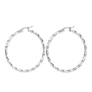 Ezüst Színű Rozsdamentes Acél Csavart Karika Fülbevaló - 44 mm