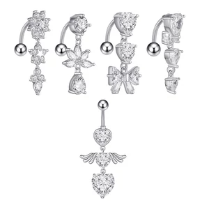 A & ONE Ezüst Színű Cirkónia Köves Lógós Köldök Piercing