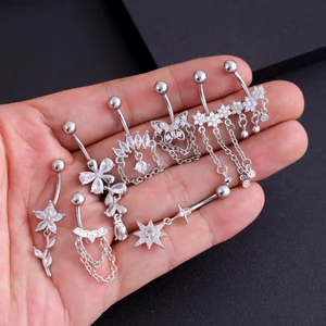 A & ONE Ezüst Színű 316L Orvosi Acél Virág Alakú Lógós Köldök Piercing