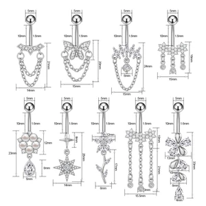 A & ONE Ezüst Színű 316L Orvosi Acél Hold Alakú Lógós Köldök Piercing