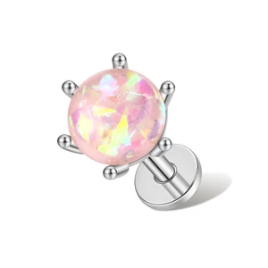 316L Orvosi Acél Push-in Labret Piercing Rózsaszín Kővel