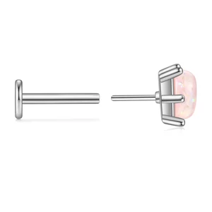 316L Orvosi Acél Push-in Labret Piercing Rózsaszín Kővel