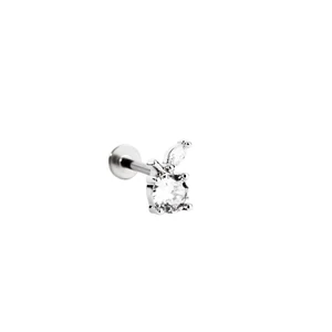 A & ONE Ezüst Színű Rozsdamentes Acél Labret Piercing Fehér Kővel
