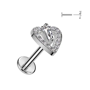 Ezüst Színű 316L Orvosi Acél Push-in Labret Piercing Szív Dísszel