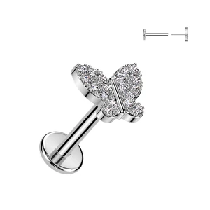 Ezüst Színű 316L Orvosi Acél Push-in Labret Piercing Pillangó Dísszel