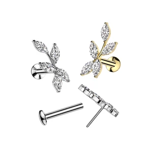 Arany Színű 316L Orvosi Acél Push-in Labret Piercing Cirkónia Kővel