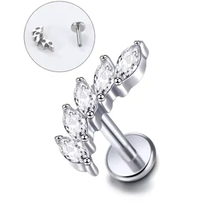 A & ONE Ezüst Színű Titánium Labret Piercing Fehér Cirkónia Kövekkel
