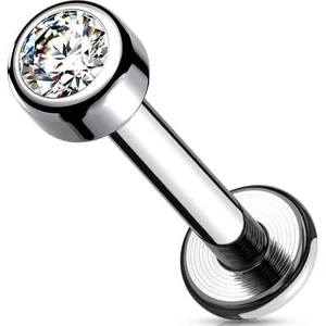 A & ONE Ezüst Színű Titánium Push-in Labret Piercing Kővel