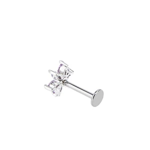 A & ONE Ezüst Színű Rozsdamentes Acél Lila Köves Virág Alakú Piercing