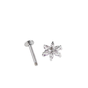 A & ONE Ezüst Színű Rozsdamentes Acél Lila Köves Virág Alakú Piercing