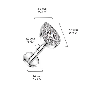 A & ONE Ezüst Színű Csepp Alakú Titánium Piercing CNC Cirkónia Kövekkel