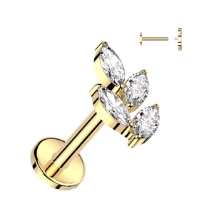A & ONE  Arany Színű Titánium Piercing Marquise Cirkónia Kövekkel