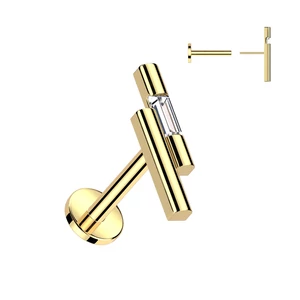 Arany Színű Egyenesszárú Push-in Labret Piercing Apró Kővel