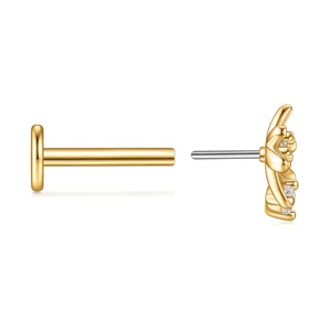 316L Orvosi Acél Arany Színű Push-in Labret Piercing Virág Dísszel