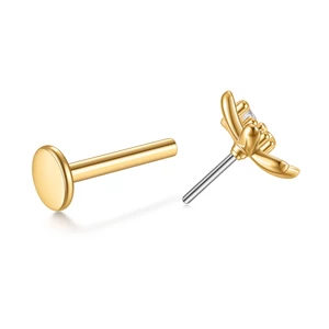 316L Orvosi Acél Arany Színű Push-in Labret Piercing Virág Dísszel