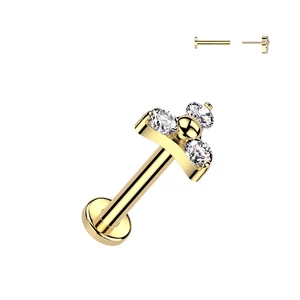 Arany Színű Titánium Push-in Labret Piercing Köves Díszítéssel