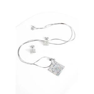 Színjátszós Swarovski Kövekkel Díszített S925 Ezüst Kocka Medálos Fülbevaló És Ékszer Szett Dobozban