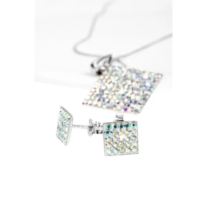 Színjátszós Swarovski Kövekkel Díszített S925 Ezüst Kocka Medálos Fülbevaló És Ékszer Szett Dobozban