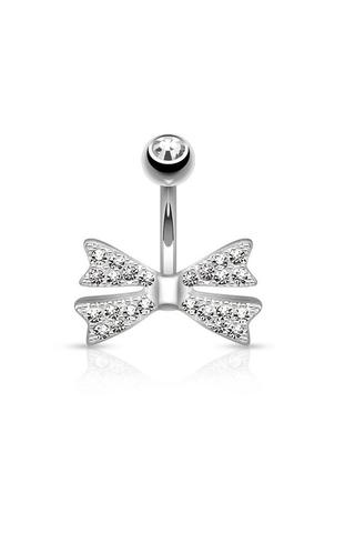 A & ONE Ezüst Színű Strasszos Masni Alakú Orvosi Acélból Készült Piercing