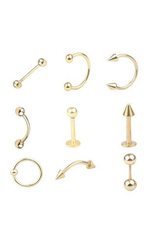 A &amp; ONE Arany Színű 9 Darabos Orvosi Acélból Készült Piercing Szett
