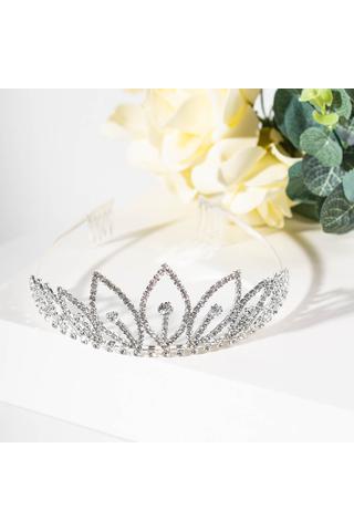 Esküvői Alkalmi Nagy Méretű Tiara Strasszkő Díszítéssel Szirom Formákkal Hajfésűvel