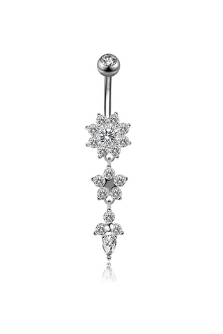 A & ONE Ezüst színű virág alakú lógós cirkónia köves köldök piercing