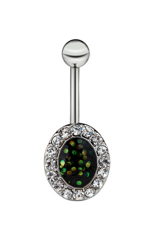 A & ONE Ezüst színű fekete opálos és cirkónia kövekkel díszített köldök piercing