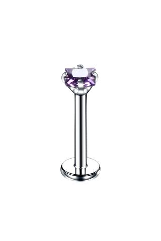 A & ONE Ezüst Színű Rozsdamentes Acél Piercing Lila Cirkónia Kővel, 6 mm
